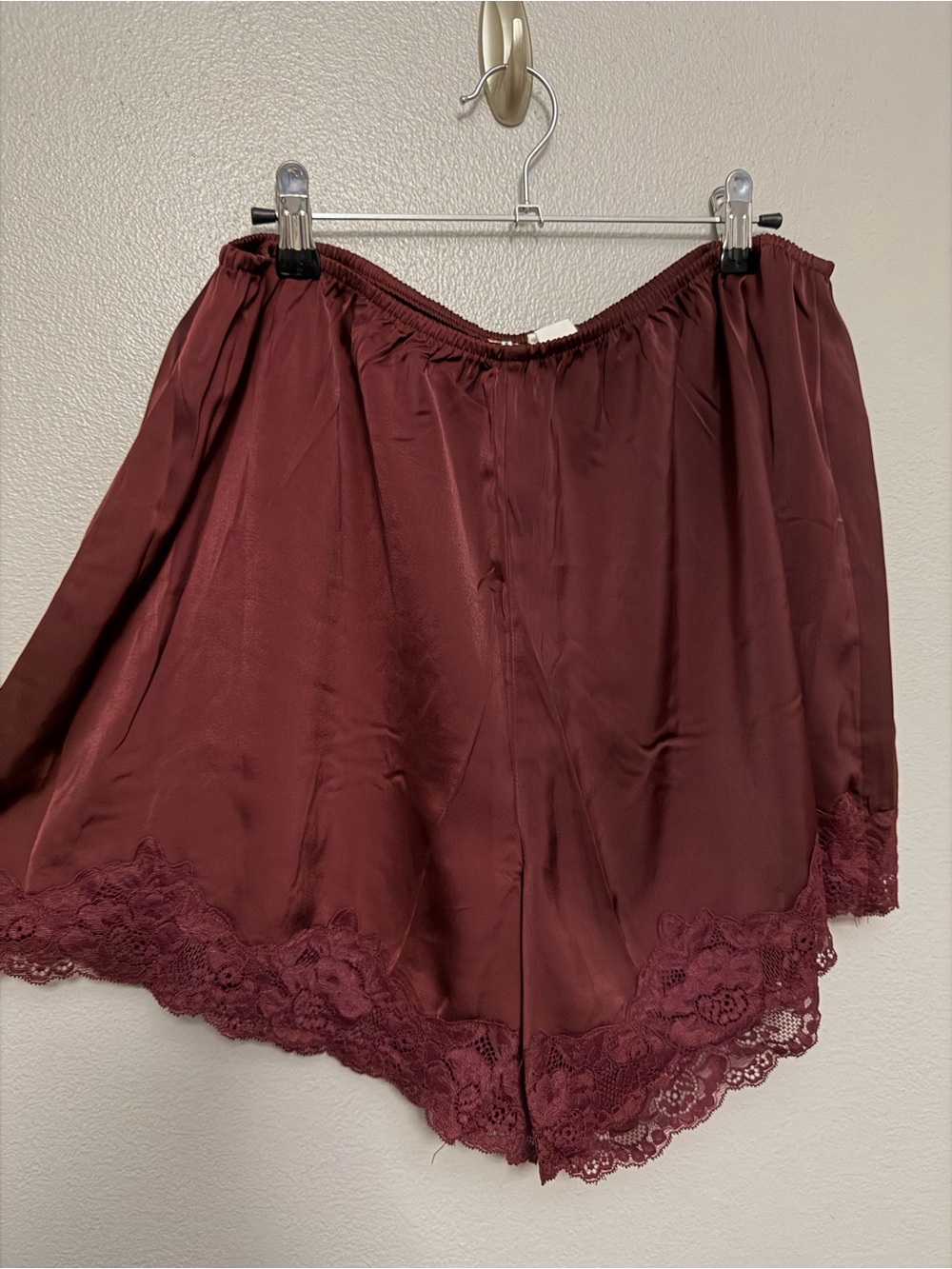aerie Satin Lace-Trim Sleep Shorts - Wine